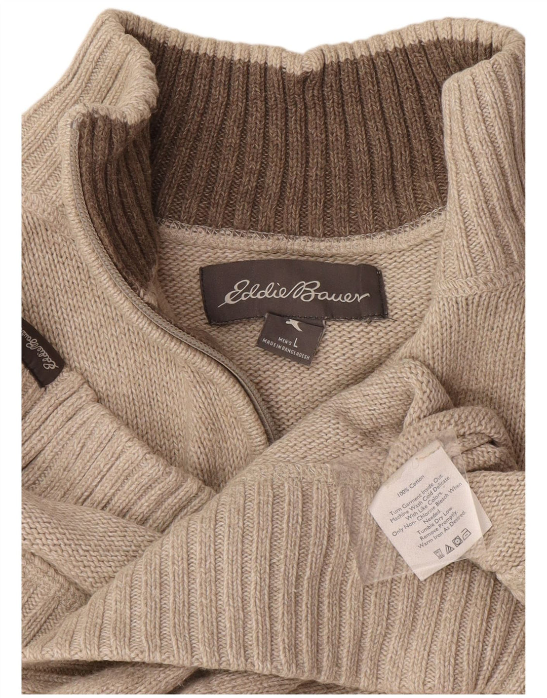 Męski sweter zapinany na zamek Eddie Bauer, duży, beżowy, bawełniany