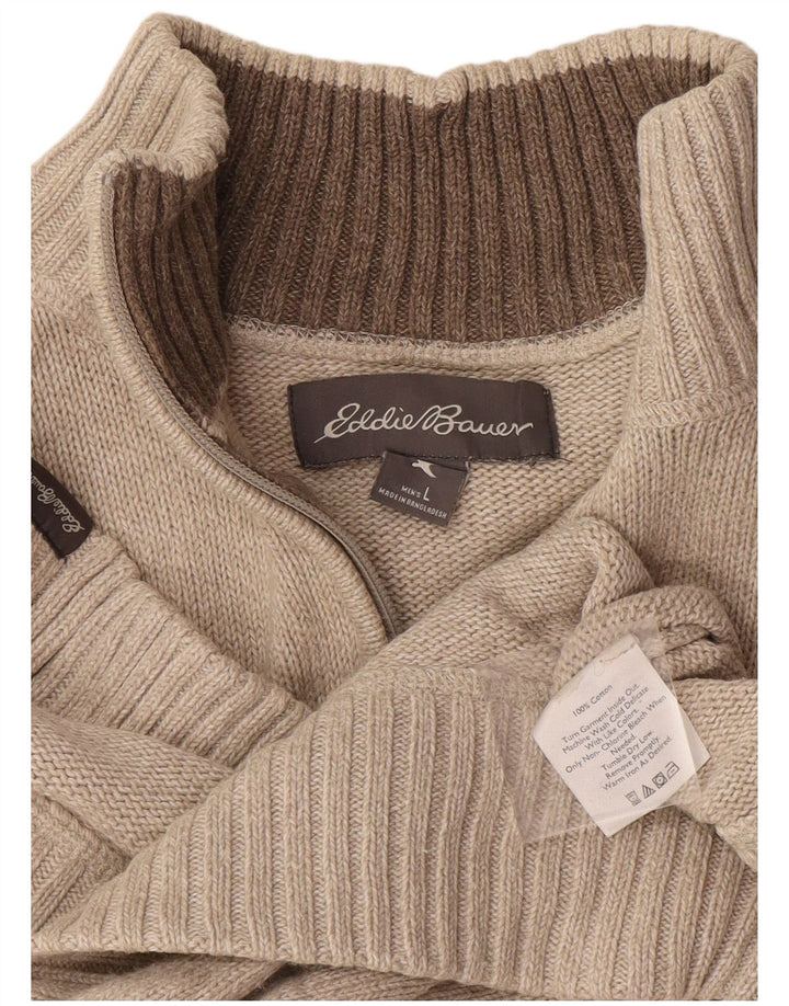 Męski sweter zapinany na zamek Eddie Bauer, duży, beżowy, bawełniany