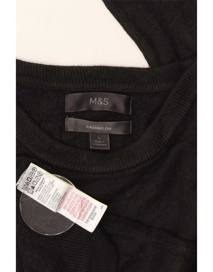 Marks & Spencer Męski sweter z okrągłym dekoltem, duży, czarny akryl