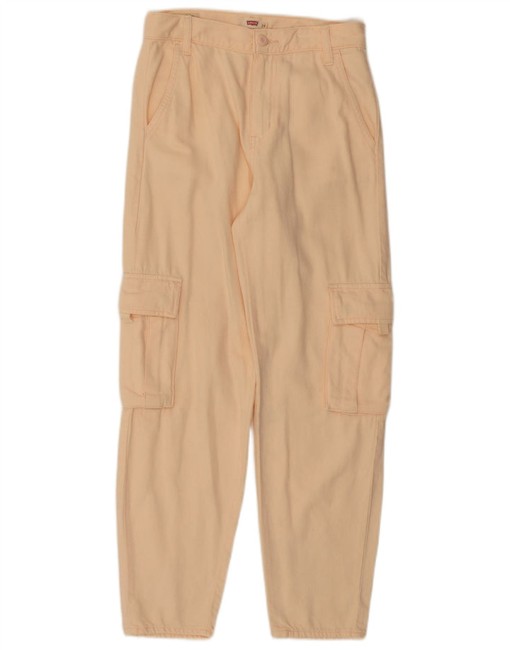 Damskie zwężane spodnie cargo z wysokim stanem LEVI W24 L28 Różowa bawełna