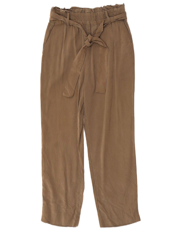 Damskie, przycięte spodnie Zara z wysokim stanem XS W24 L25 Khaki wiskoza