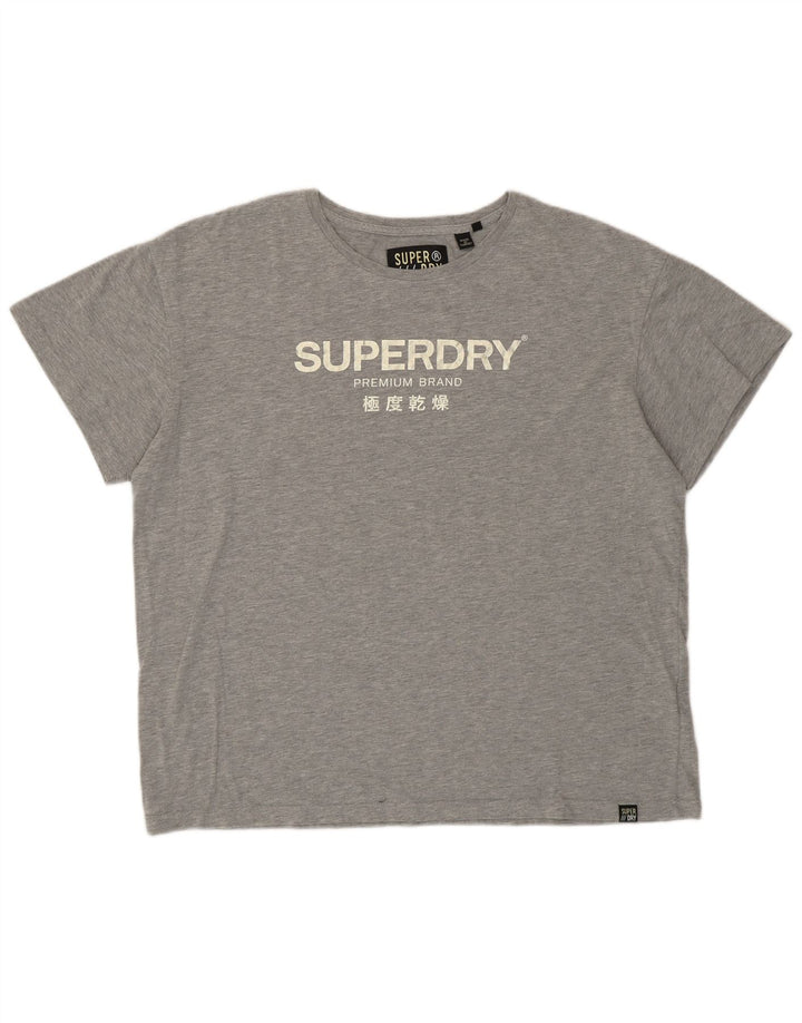 SUPERDRY Damska koszulka oversize z grafiką Top UK 16, duża, szara bawełna