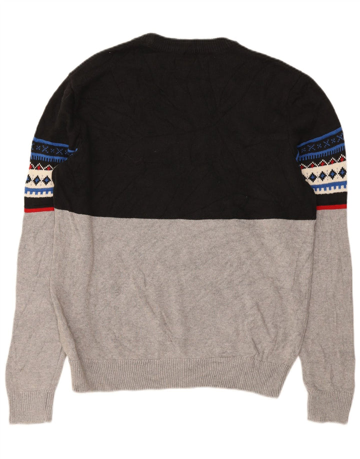 Męski sweter z wycięciem pod szyją Chaps, duży, szary, bawełniany Fair Isle
