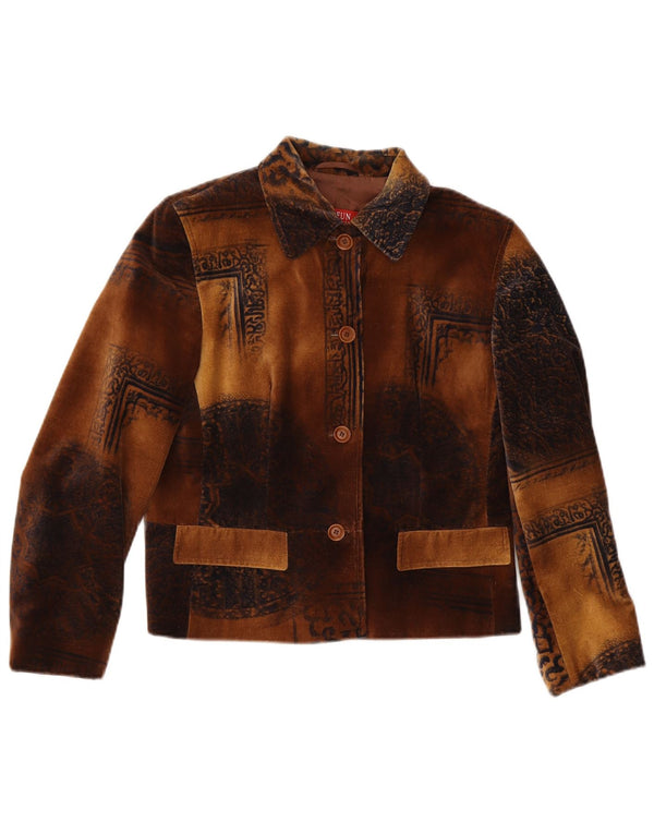 Aksamitna marynarka damska Taifun zapinana na 4 guziki UK 12 Średni brąz Paisley