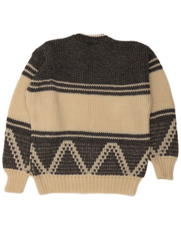 Vintage męski sweter z okrągłym dekoltem EU 50, średni, złamany biały geometryczny