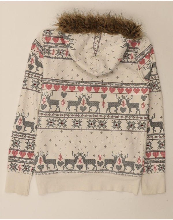 Marks & Spencer Damski sweter z kapturem i zamkiem UK 10 Small Off White Fair Isle