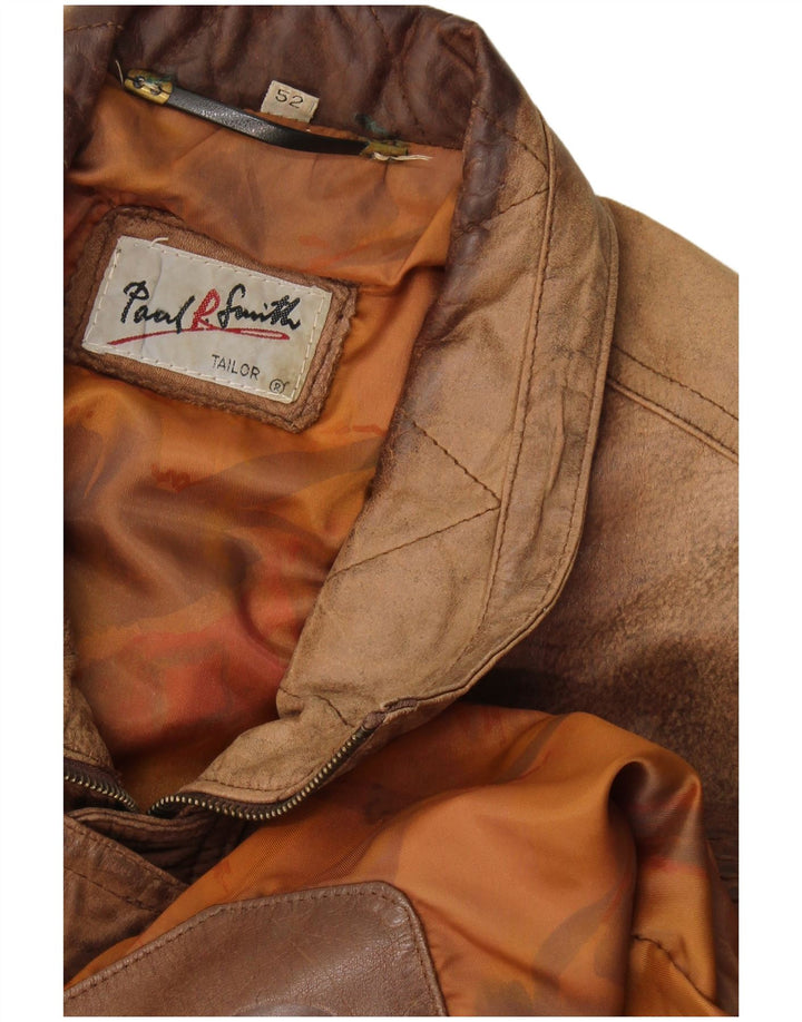 Męska kurtka skórzana Paul Smith IT 52 XL, brązowa skóra