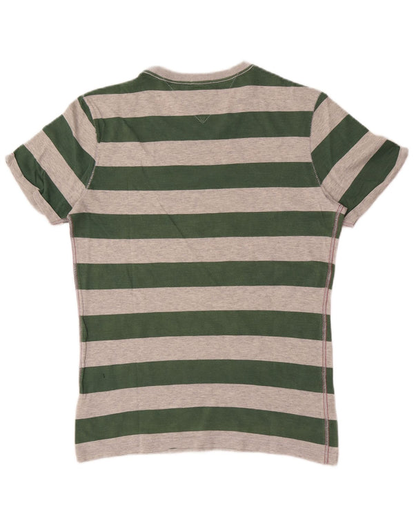 Męski T-shirt z grafiką Tommy Hilfiger, mały, zielony, bawełniany w paski