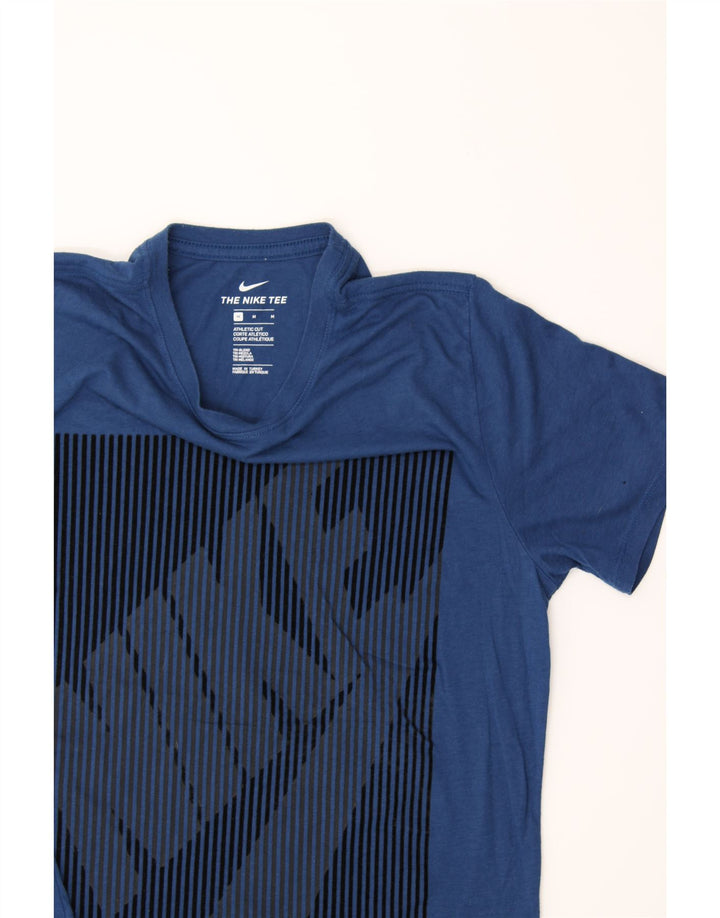 NIKE Mens Athletic Cut Graphic T-Shirt Top Medium Navy Blue Striped Vintage Nike and Second-Hand Nike from Messina Hembry 