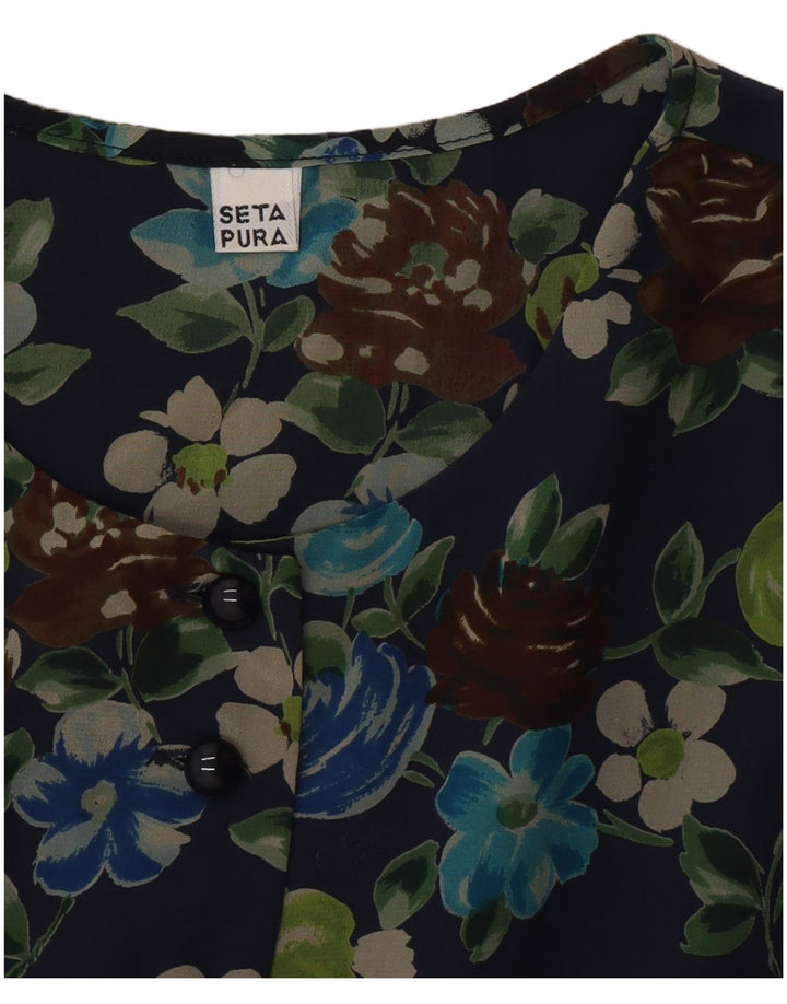 Damska sukienka typu shift w stylu vintage UK 12 Średni granatowy kwiatowy jedwab