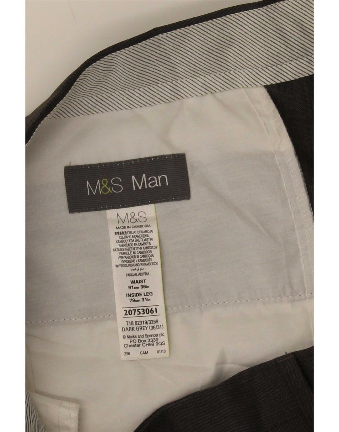 Męskie spodnie garniturowe Marks & Spencer W36 L31 Szary poliester