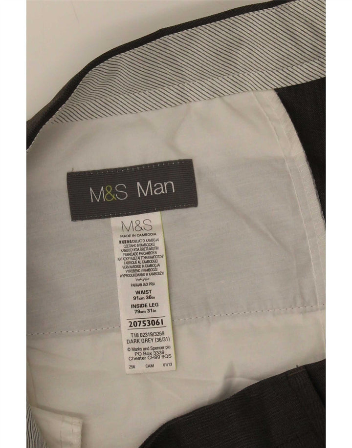 Męskie spodnie garniturowe Marks & Spencer W36 L31 Szary poliester