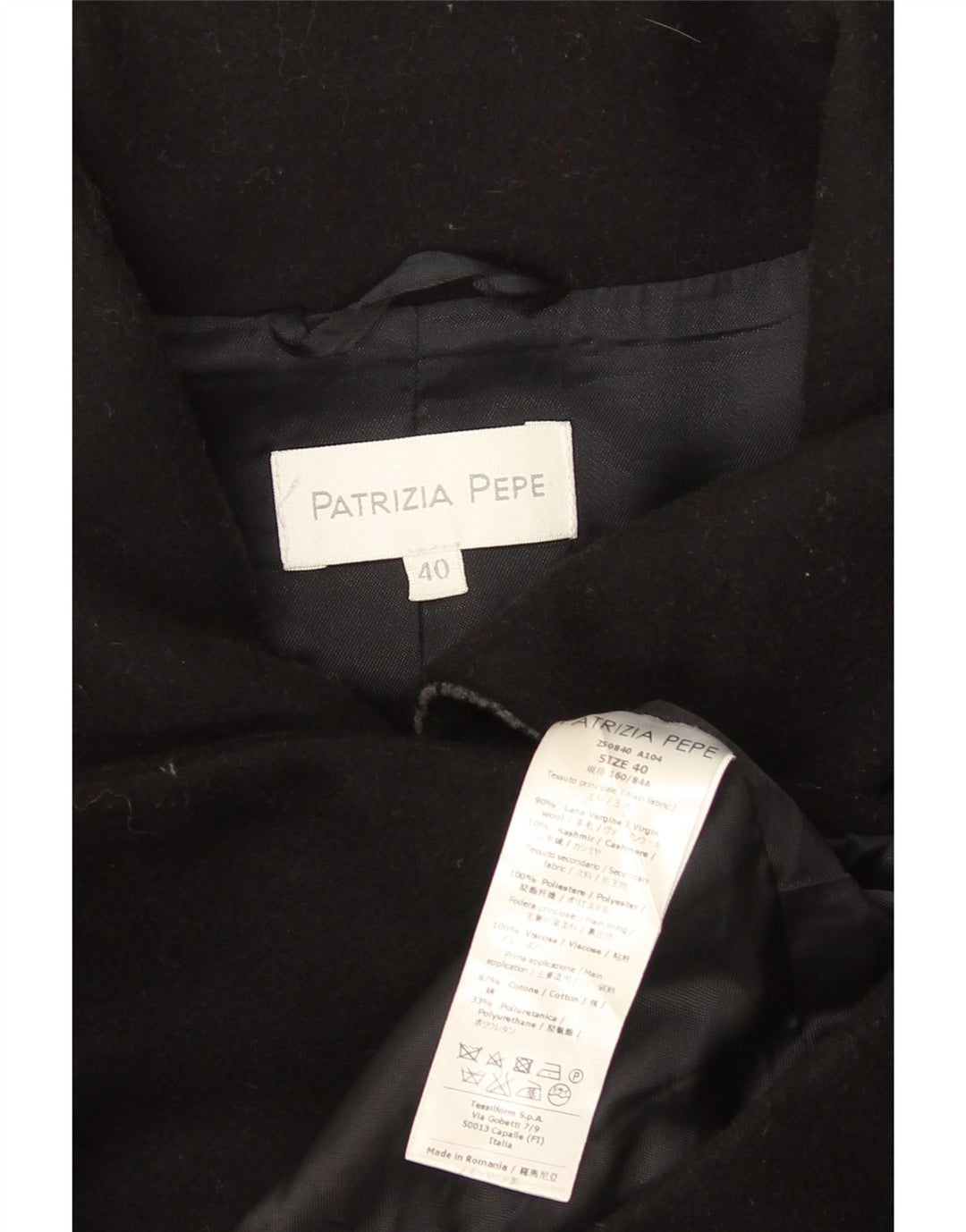 Płaszcz damski Patrizia Pepe IT 40 Small, czarny, wełniany