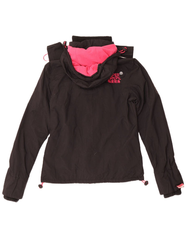 Damska kurtka wiatrówka z kapturem Superdry UK 4 XS, czarny nylon