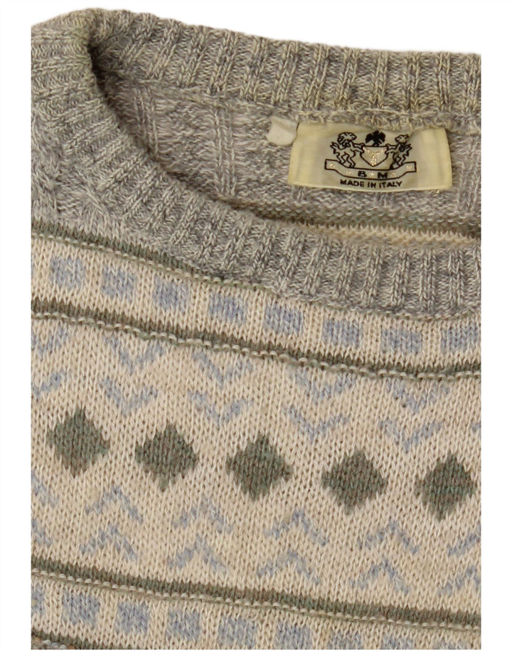 Vintage męski sweter z okrągłym dekoltem, średnio szary, geometryczny