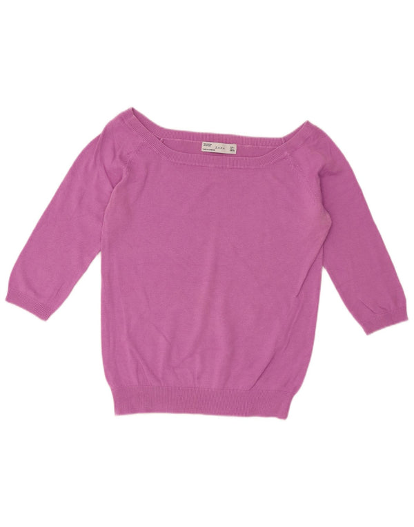 Damski sweter Zara z krótkim rękawem 3/4 i dekoltem w łódkę UK 14, duży fiolet