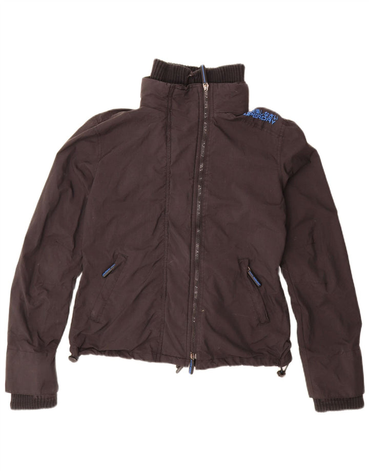 SUPERDRY Damska kurtka przeciwdeszczowa z grafiką UK 16, duża, czarna nylonowa