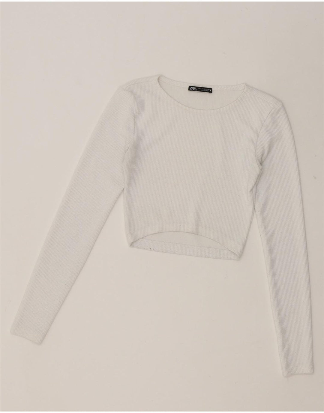 ZARA Womens Crop Top Long Sleeve UK 8 Small White Vintage Zara and Second-Hand Zara from Messina Hembry 