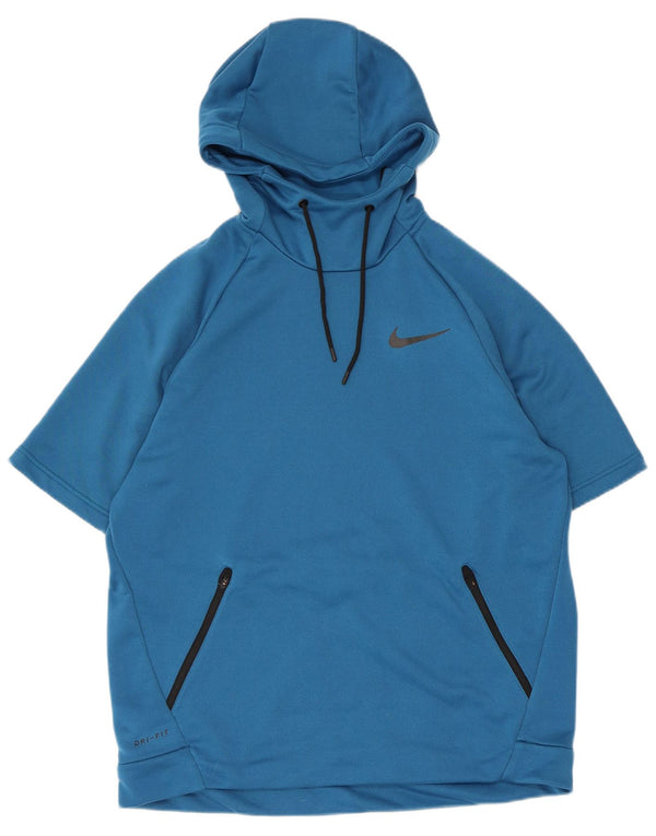 Męski sweter z kapturem i krótkim rękawem Nike Dri Fit, duży niebieski poliester
