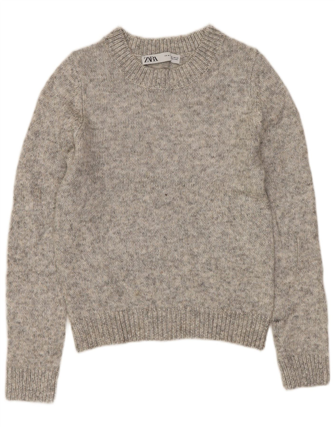 Damski sweter ZARA z okrągłym dekoltem UK 12, średnioszary, nakrapiany