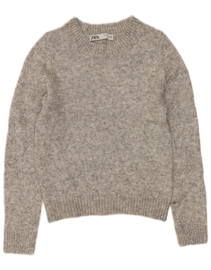 Damski sweter ZARA z okrągłym dekoltem UK 12, średnioszary, nakrapiany