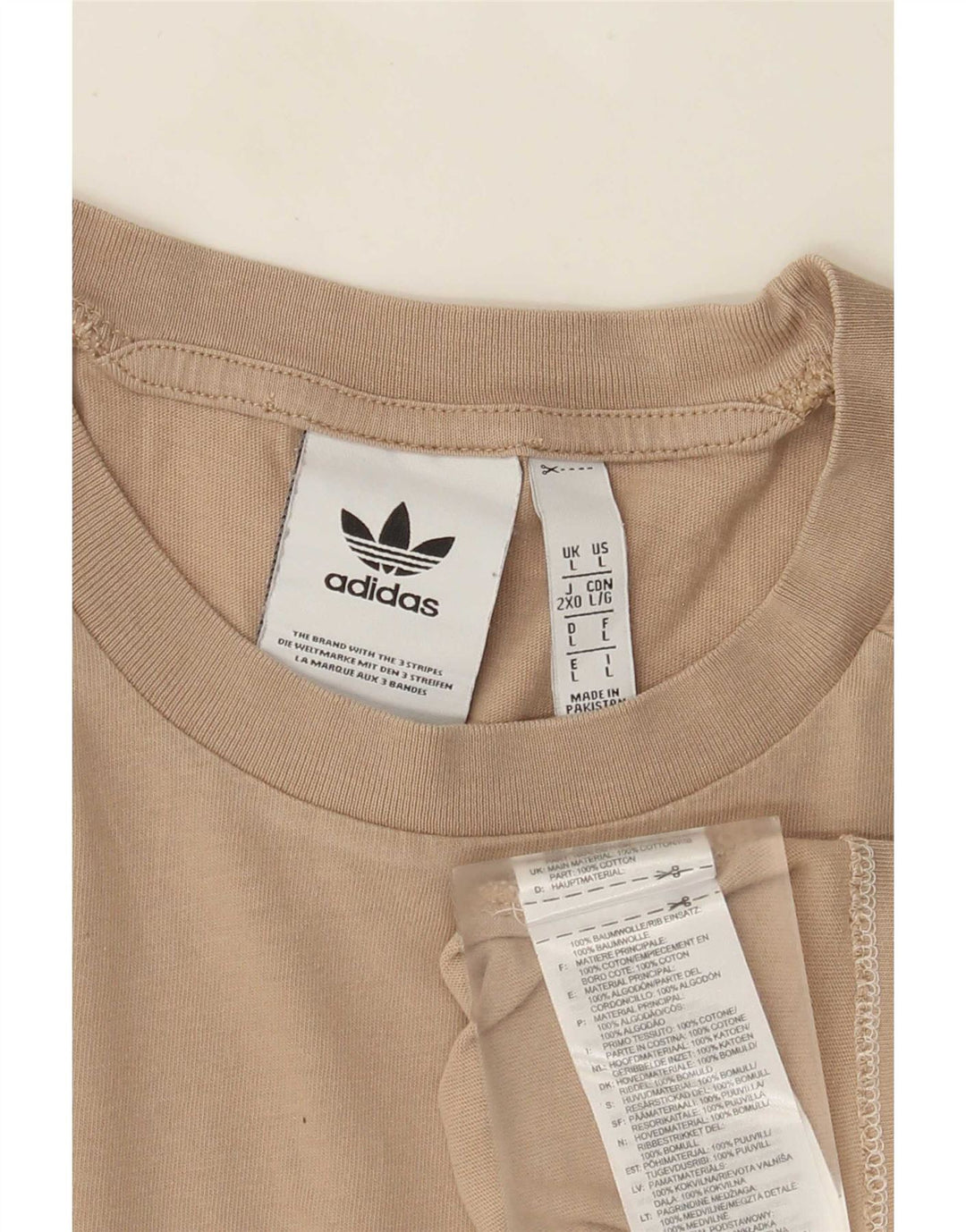 Adidas Męski T-Shirt Top Duży Beżowy Bawełniany