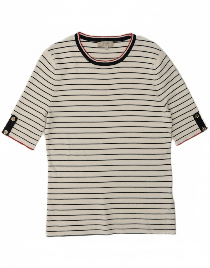 HOBBS Womens Crew Neck Jumper Sweater UK 12 Medium White Striped Vintage Hobbs and Second-Hand Hobbs from Messina Hembry 