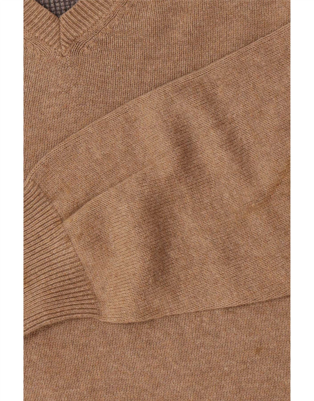 Marks & Spencer Męski sweter o regularnym kroju z dekoltem w kształcie litery V, mały, beżowy, bawełniany
