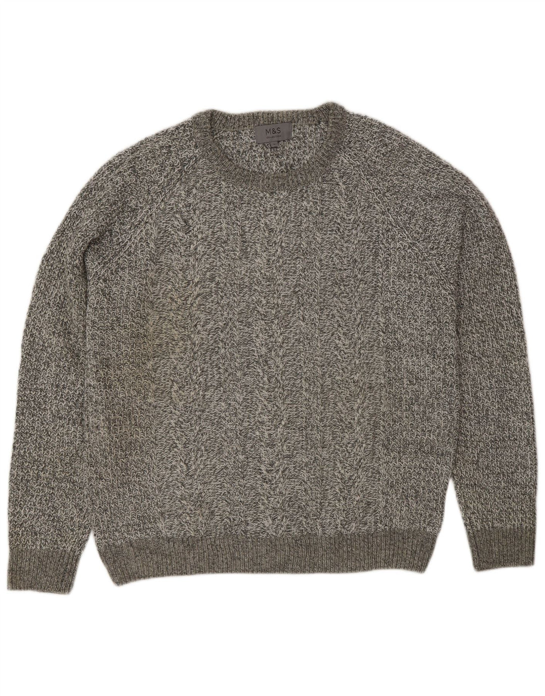 Marks & Spencer Damski sweter z okrągłym dekoltem, duży, szary, nakrapiany, klasyczny