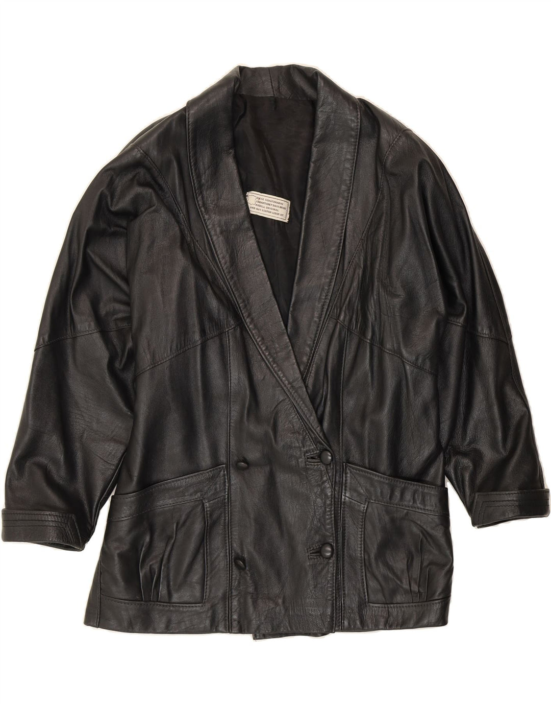 VINTAGE Womens Double Breasted Leather Jacket UK 18 XL Black Leather Vintage Vintage and Second-Hand Vintage from Messina Hembry 