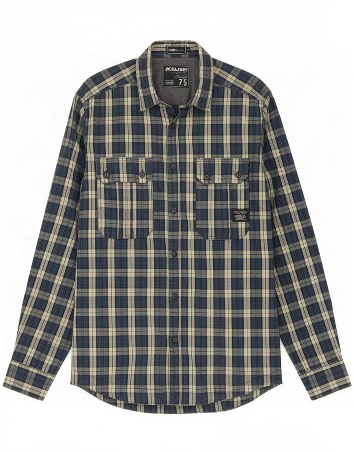 Koszula męska Jack & Jones, bawełniana, w średnią granatową kratkę