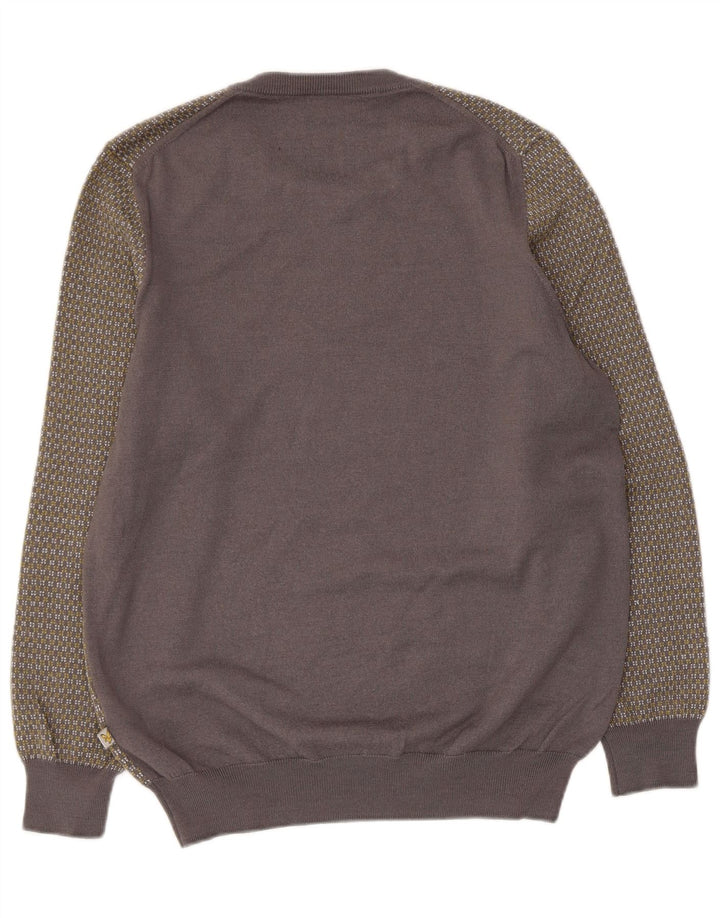 Damski sweter z okrągłym dekoltem Lyle & Scott UK 14, duży, szary, geometryczny