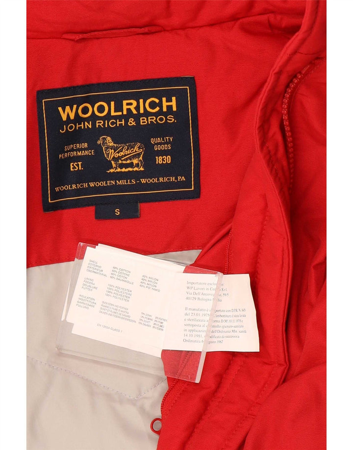Damska ocieplana kurtka z kapturem Woolrich UK 10, mała, czerwona bawełna