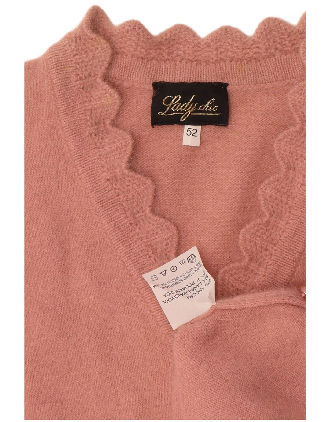 Sweter damski w stylu vintage z guzikami pod szyją IT 52 2XL Różowa Angora