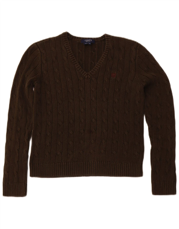 Sweter damski CHAPS z dekoltem w kształcie litery V, UK 8, mały, brązowy, bawełniany