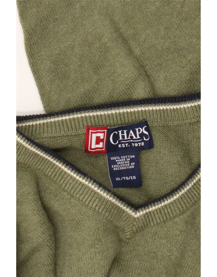 Męski sweter męski Chaps o regularnym kroju z dekoltem w kształcie litery V, XL, zielony, bawełniany