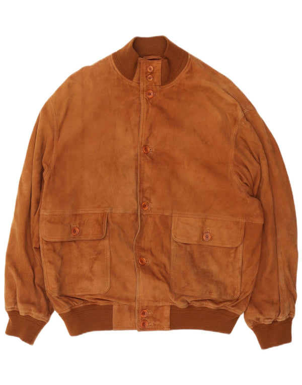 L.LAMBERTAZZI Męska zamszowa kurtka bomber IT 50, duża brązowa skóra