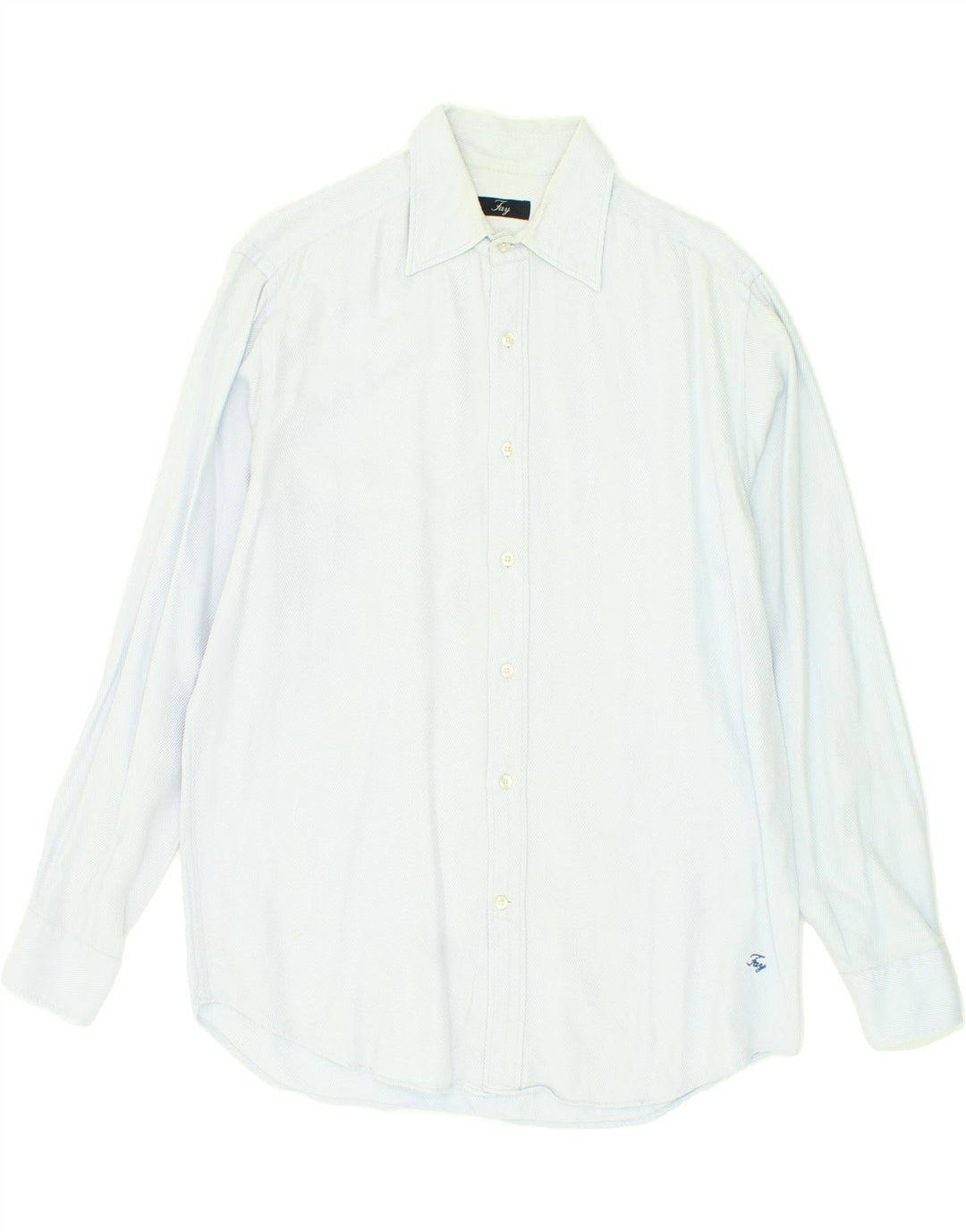 FAY Mens Shirt UK 42 16 1/2 Large Blue Herringbone Cotton Vintage Fay and Second-Hand Fay from Messina Hembry 