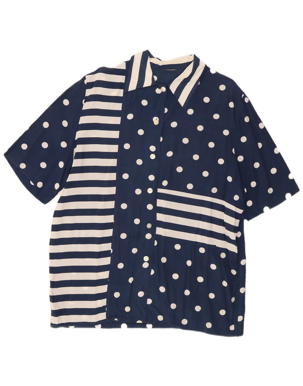 Vintage Womens Short Sleeve Shirt UK 20 2XL Navy Blue Polka Dot