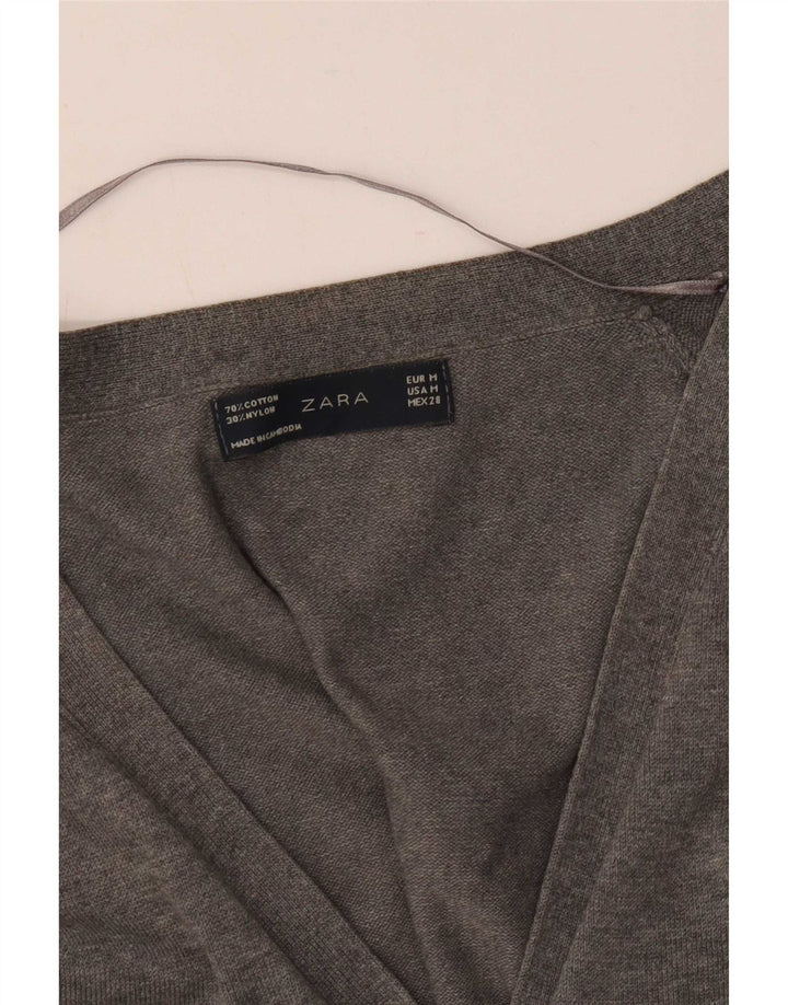 Damski sweter o przedłużonym fasonie Zara UK 12, średnioszary, bawełniany