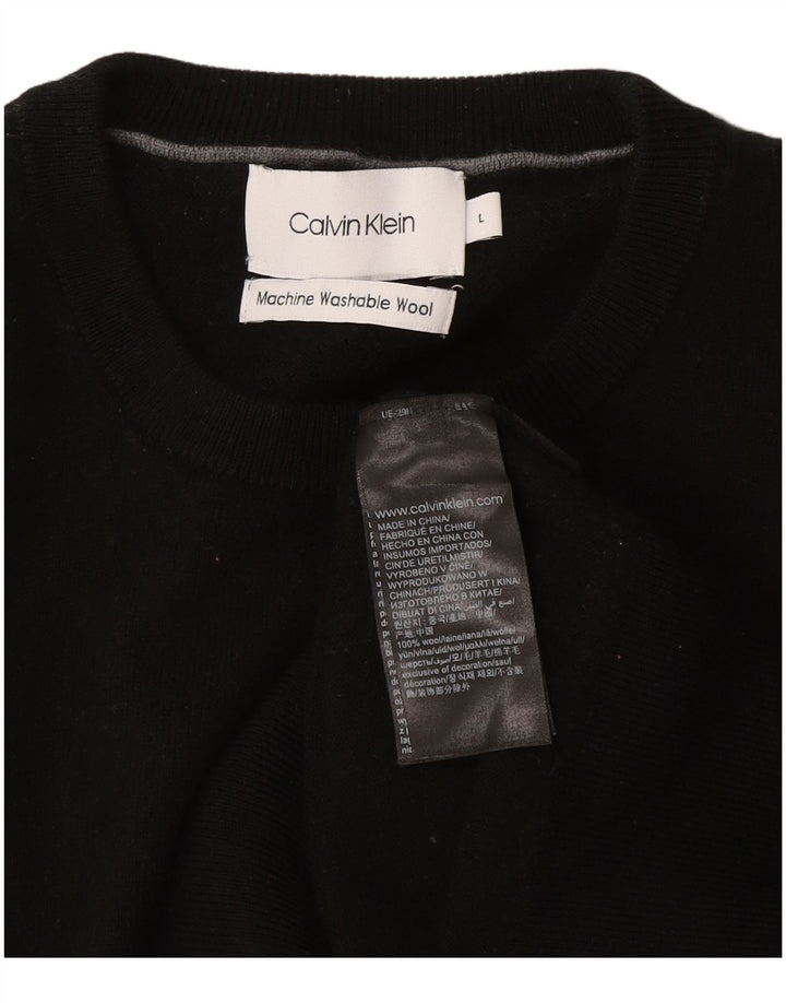 Damski sweter Calvin Klein z okrągłym dekoltem UK 16, duży, czarny, wełniany