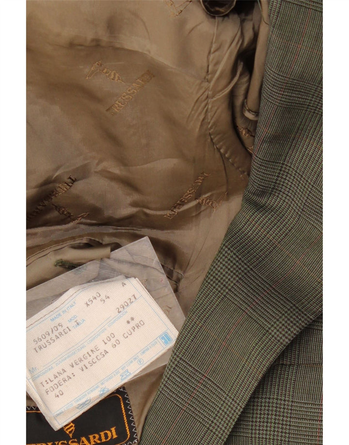 Męska marynarka zapinana na 2 guziki TRUSSARDI IT 54 2XL Wełniana krata khaki