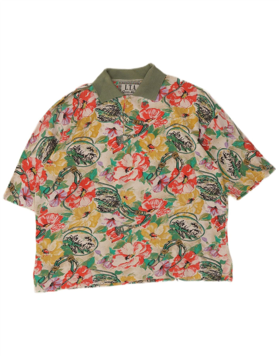 Męska koszulka polo w stylu vintage, duża, wielobarwna w kwiaty