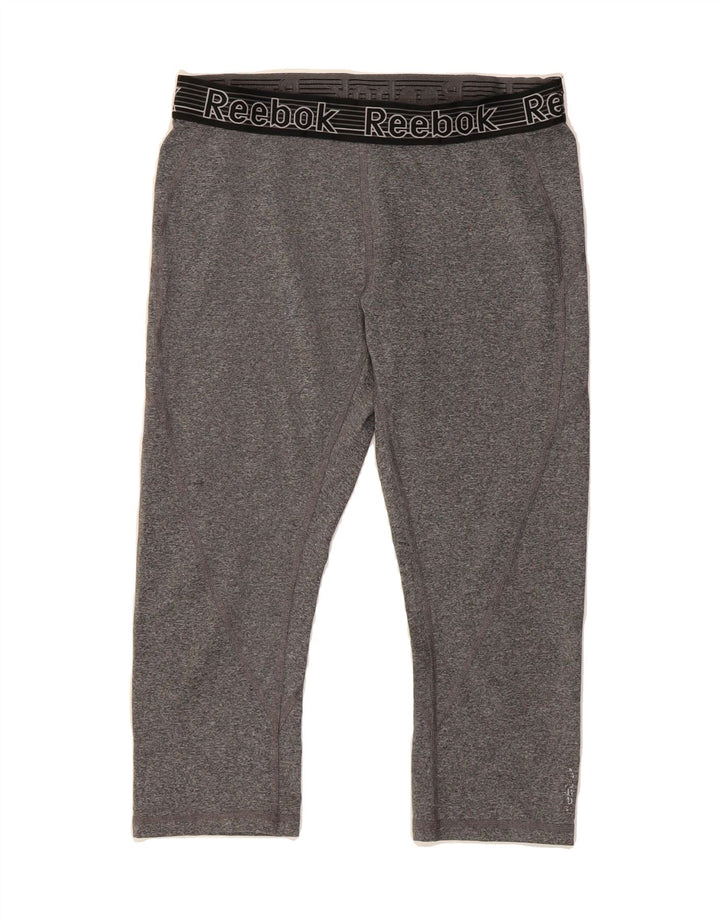 REEBOK Womens Graphic Capri Leggings UK 14 Medium Grey Vintage Reebok and Second-Hand Reebok from Messina Hembry 