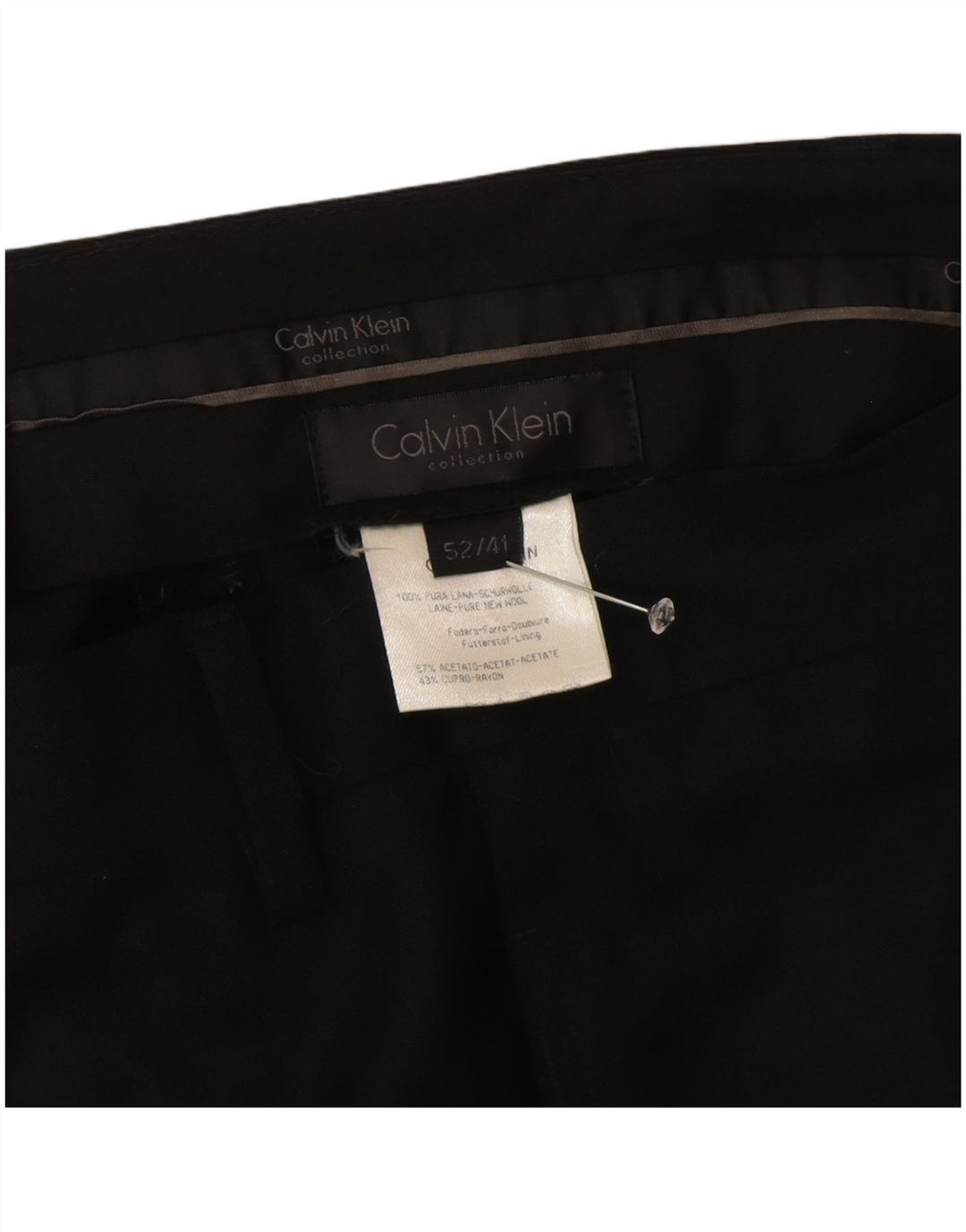 Męskie proste spodnie garniturowe Calvin Klein IT 52 XL W36 L34 Czarna wełna