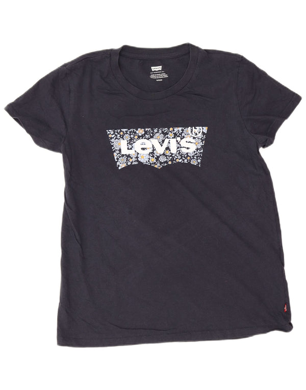 Damska koszulka z grafiką Levi's Top UK 10, mała, granatowa, z bawełny w kwiaty