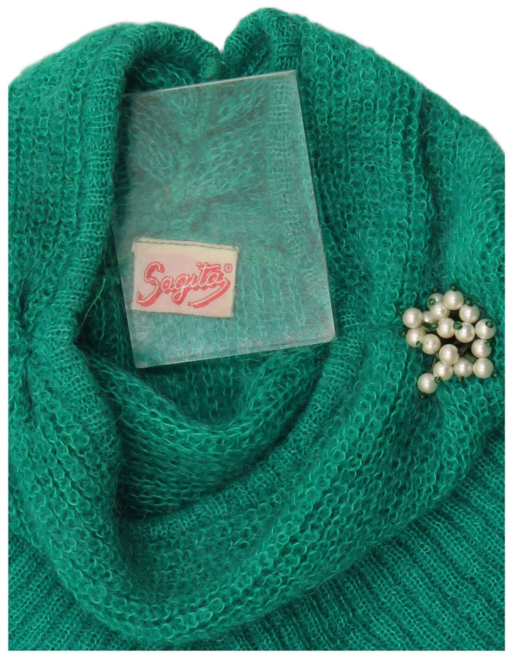 Vintage damski sweter oversize z golfem UK 18 XL zielony