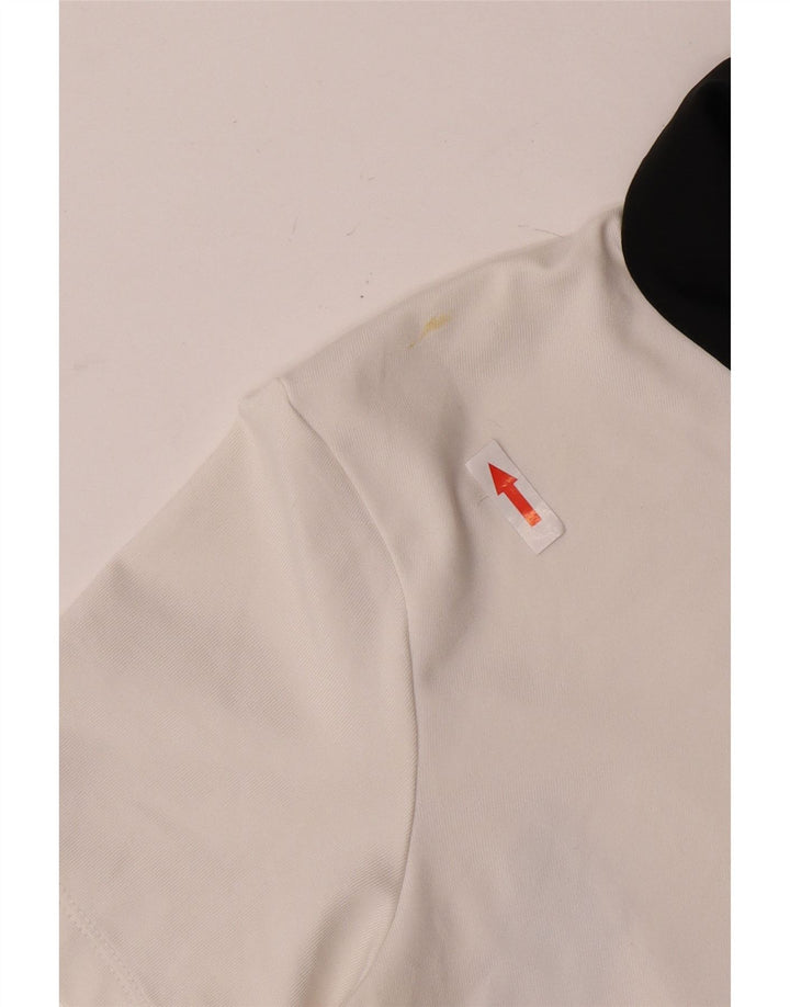 Damska koszulka polo Nike Dri Fit UK 10, mała, biała, z blokami kolorów