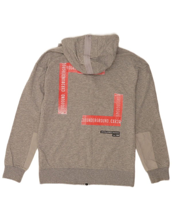 Męski sweter Jack & Jones z grafiką i zamkiem błyskawicznym, mały, szary, z blokami kolorów