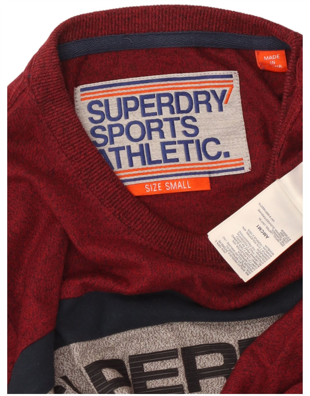 SUPERDRY Męski graficzny top z długim rękawem, mały, bordowy, bawełniany